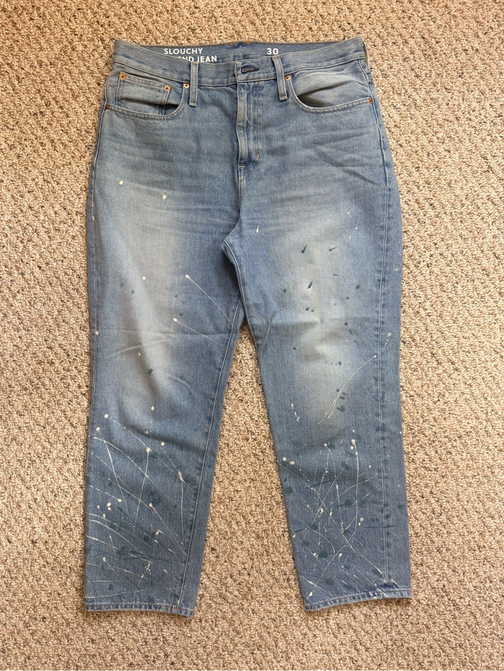 J.Crew Slouchy Boyfriend Jeans | Size 30 | Paint Splatter Light Wash Denim